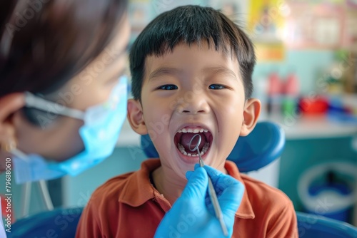 cute joyful child sitting in a dental chair at a dentist appointment