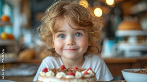 A child eagerly waiting for their birthday cake to be brought out. AI generate illustration