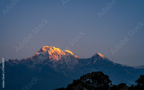Sunrise over the mountain Annapurna range in Nepal. photo