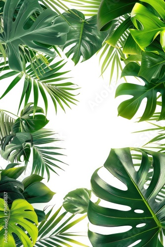 Tropical green leaves on white background