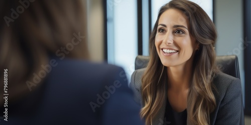 Businesswoman taking interview of a job applicant. Generative AI.