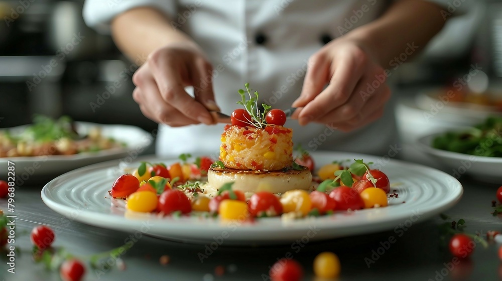 A chef presenting a beautifully plated dish. AI generate illustration