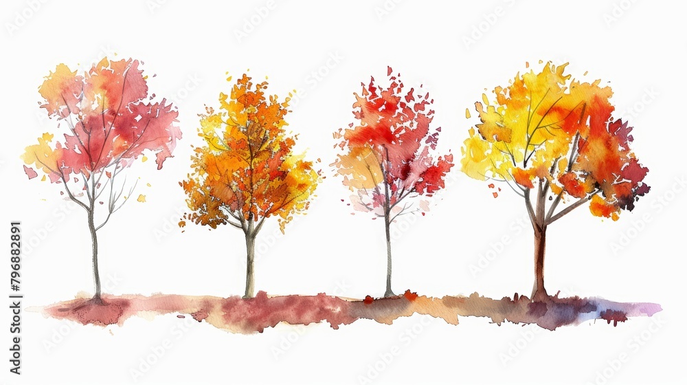 Autumn Trees Isolated on White Background Generative AI