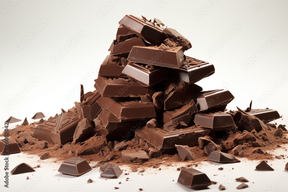 Chocolates on white background. Topics related to chocolate. World of