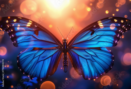 Butterfly wings texture background Detail of morpho butterfly wings Neon blue wings photo