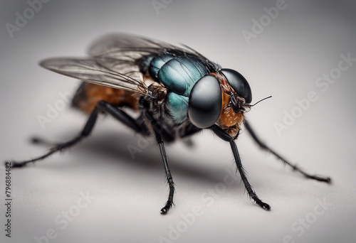 Close up of housefly Insect isolated on white background entomology collection anatomy of insects side view © FrameFinesse