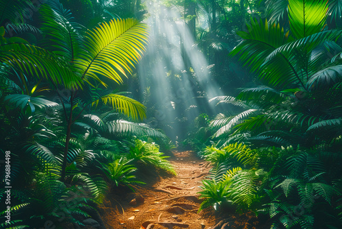 Mystical path through amazon rainforest