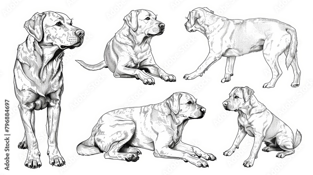 Naklejka premium Adorable Dogs in Various Poses on White Background Generative AI