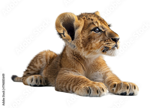close up portrait of adorable cute baby lion isolated on transparent background  generated ai