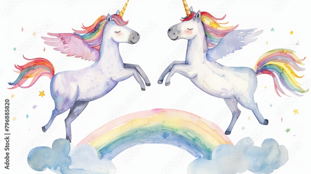 Whimsical Unicorn Soars on Rainbow Generative AI