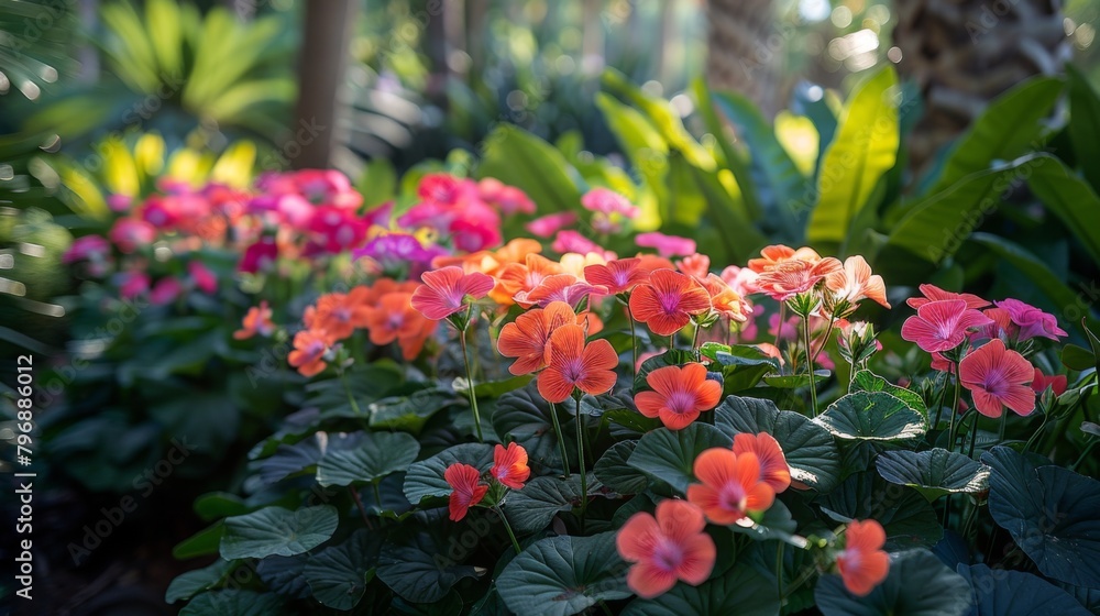 Explore the rich diversity of garden flora with an image featuring the vibrant blooms and cascading foliage of Pelargonium peltatum, its delicate petals and lush 