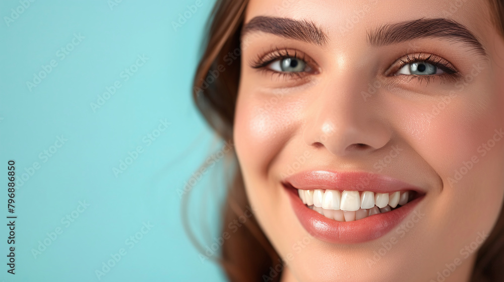 A close - up image of a woman's smiling mouth, perfect white teeth smile. Teeth whitening. Dental clinic patient, oral care dentistry, stomatology A close - up image of a woman's smiling mouth, perfect white teeth smile. Teeth whitening. Dental clinic patient, oral care dentistry, stomatology