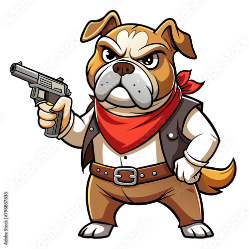 Stylized Pitbull Dog holding a submachine gun, exuding a sense of power and readiness