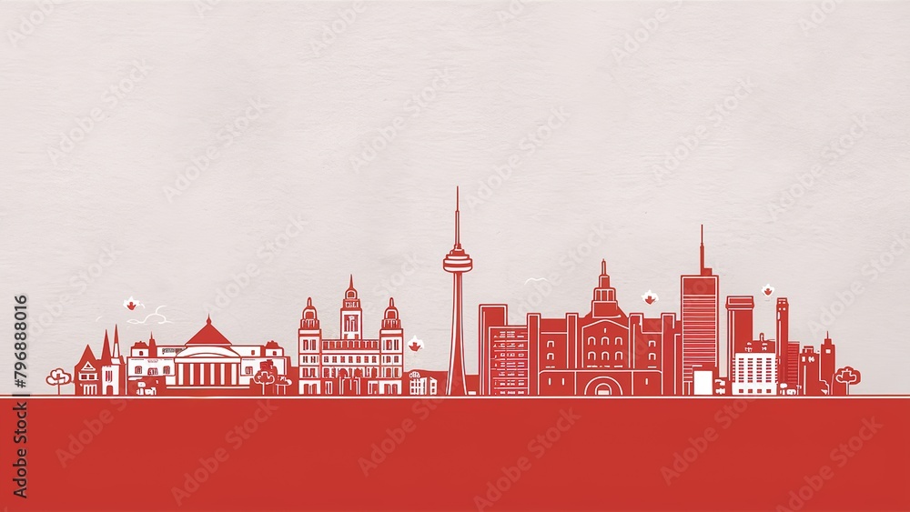 Canada day in maple leaf flag background with Toronto and Ontario skyline. Generative Ai.