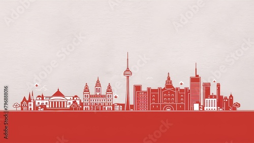 Canada day in maple leaf flag background with Toronto and Ontario skyline. Generative Ai.