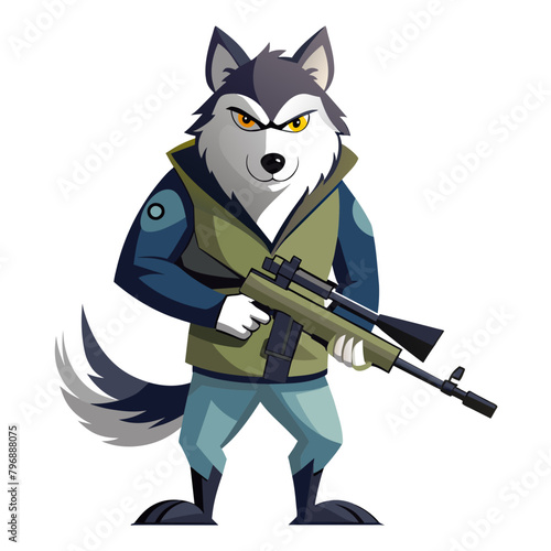 Stylized Pitbull Dog holding a submachine gun, exuding a sense of power and readiness