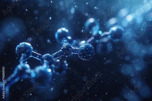 A stunning visual of molecular structures with shimmering light effects in varying blue tones suggesting depth and movement