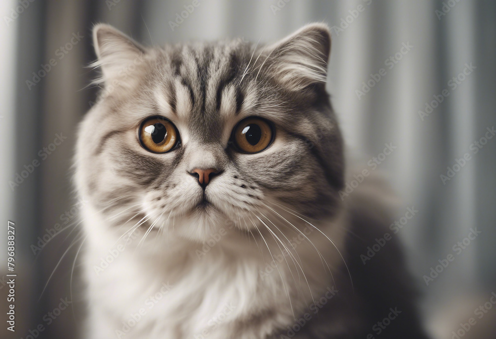 Cute fluffy portrait kitty Cat Scottish fold looking at camera isolated on clear background funny mo Cute fluffy portrait kitty Cat Scottish fold looking at camera isolated on clear background funny mo