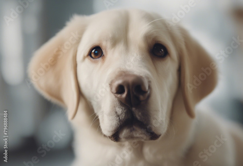 Cute fluffy portrait smile Puppy dog Labrador retriever that looking at camera isolated on clear bac