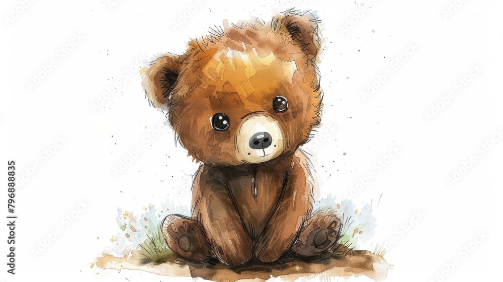 Whimsical Woodland Baby Bear Illustration Generative AI Whimsical Woodland Baby Bear Illustration Generative AI