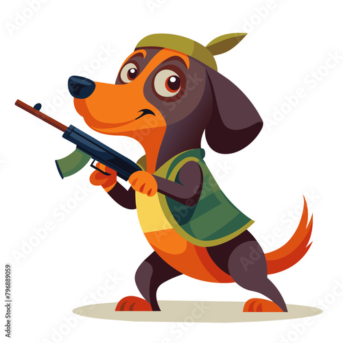 Stylized Pitbull Dog holding a submachine gun, exuding a sense of power and readiness