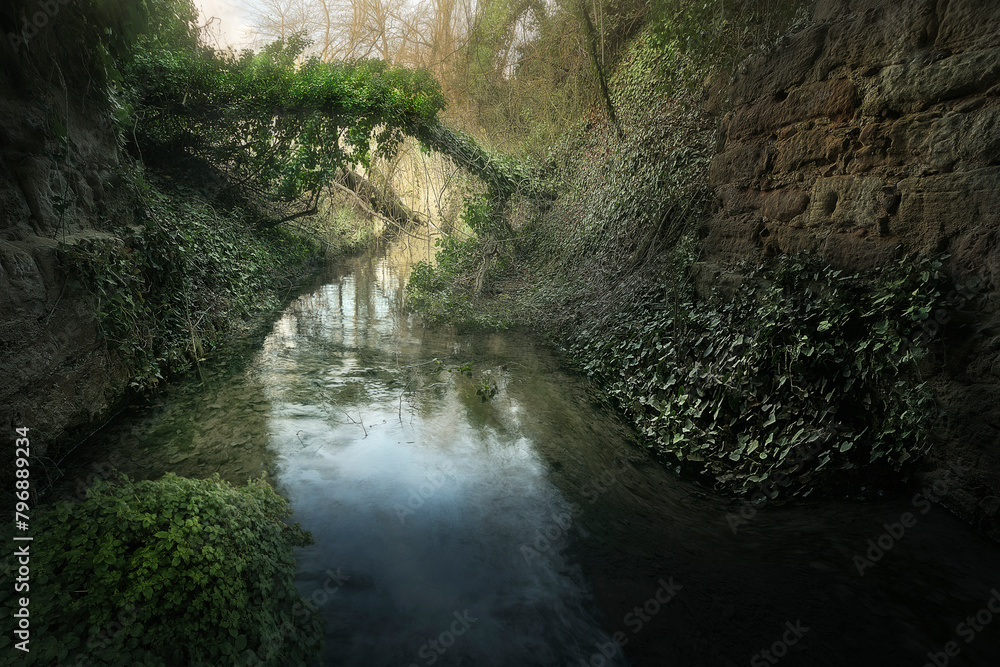 Medieval bridge of Barcena de Bureba, abandoned town in the La Bureba region in Burgos Medieval bridge of Barcena de Bureba, abandoned town in the La Bureba region in Burgos
