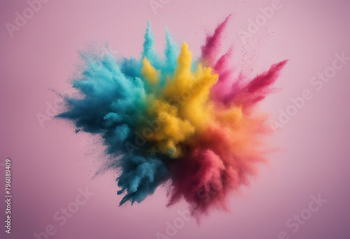 Explosion splash of colorful powder with freeze isolated on background abstract splatter of colored