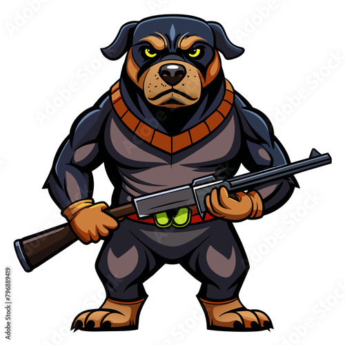 Stylized Pitbull Dog holding a submachine gun, exuding a sense of power and readiness