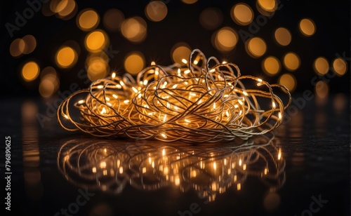 Beautiful Christmas golden lights Background of bright glow bokeh 