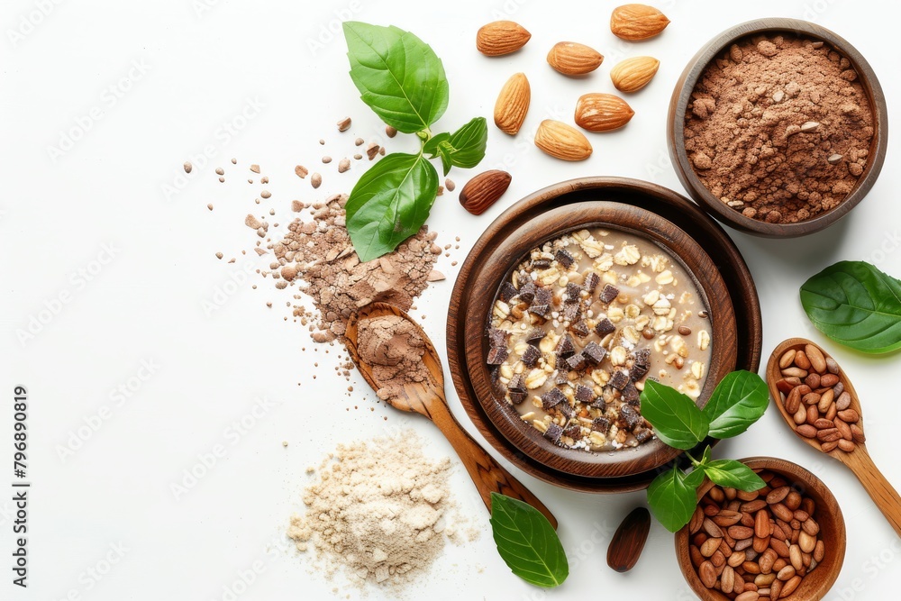Milk in a coconut-flavored healthful cereal choice, multigrain granola breakfast, and colorful acai bowl for a bright, dry morning. Milk in a coconut-flavored healthful cereal choice, multigrain granola breakfast, and colorful acai bowl for a bright, dry morning.