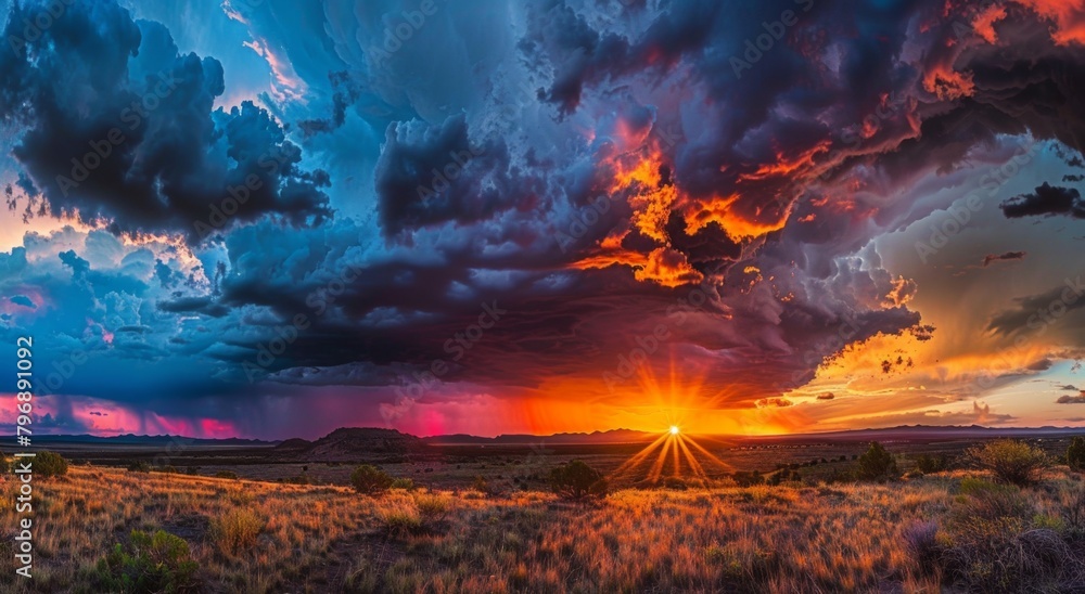 A breathtaking sunset sky with vibrant colors, showcasing the beauty of nature's artistry creating an atmosphere reminiscent of fantasy landscapes Generative AI A breathtaking sunset sky with vibrant colors, showcasing the beauty of nature's artistry creating an atmosphere reminiscent of fantasy landscapes Generative AI
