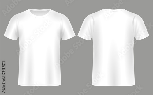 Men's white blank Realistic T-shirt template,from two sides, natural shape on invisible mannequin, for your design mockup for print, isolated on white background.