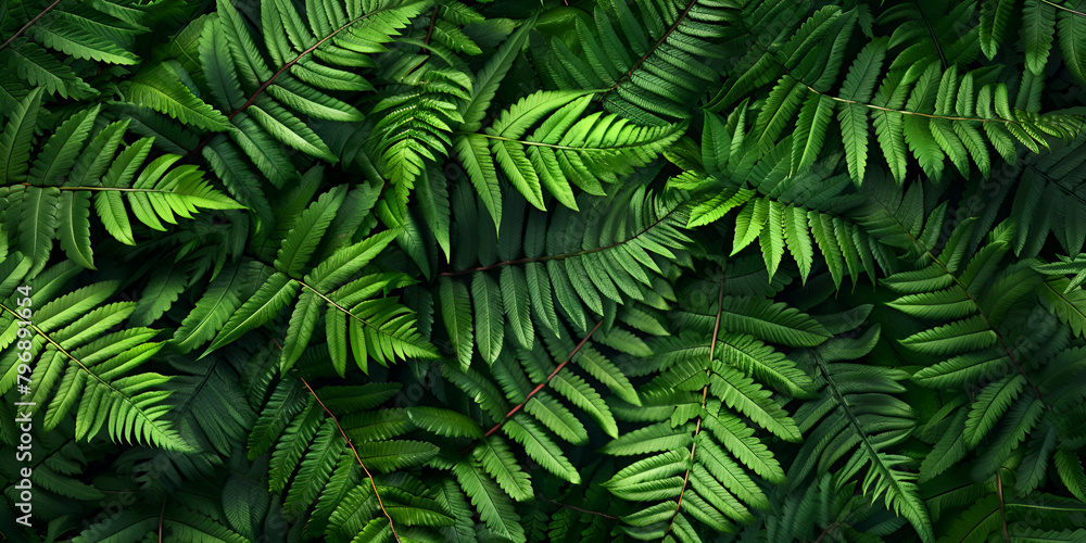 top view of green fern leaf texture nature background tropical leaves flat lay out 