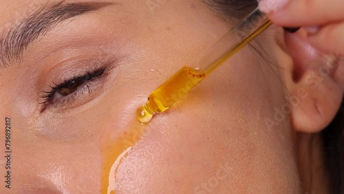 woman portrait applying bio natural face, hand cream, serum.smiling girl putting lotion on nose,use lip balm.portrait of female using safe products for skincare,homemade.no makeup.4k video