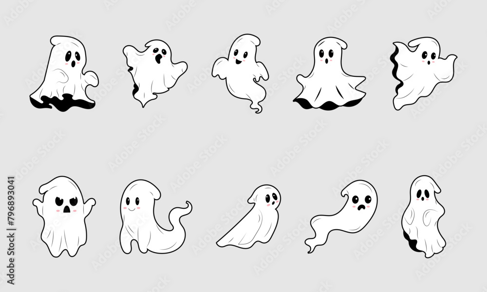Cute Ghost Halloween Illustration Set Cute Ghost Halloween Illustration Set