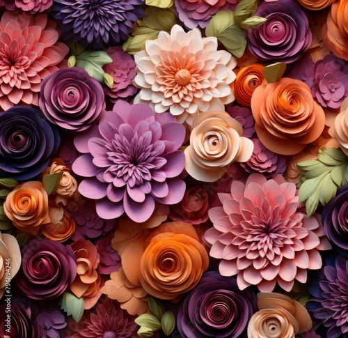 Cut Up Paper Flower Decoration. Handmade Craft Floral Artwork. Handcrafted Blooms. The Artistic Dance of Paper Flowers in Varied Hues. A Celebration of Color and Craftsmanship in a Botanical Decor Art © Artificial Ambience