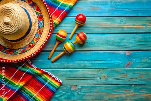 Mexican-Themed Cinco de Mayo Festival With Sombrero  Maracas  and Serape