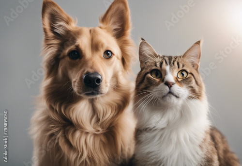 Portrait of a dog and cat standing together