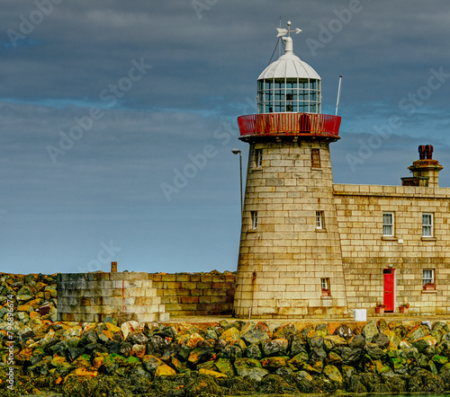 The Howth Harbour lighthouse located on the eastern coast of Ireland.