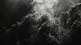 A deeply atmospheric black and white background, minimal yet rich with abstract textural elements, presented in high-resolution 4K