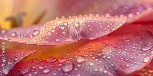 A close up of a pink flower with water droplets on it