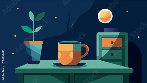 A warm cup of tea sitting on a mans nightstand a reminder to take a moment each day and express gratitude..