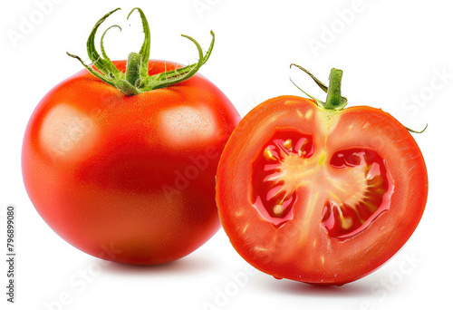 Tomato with half of tomato isolated on a white background
