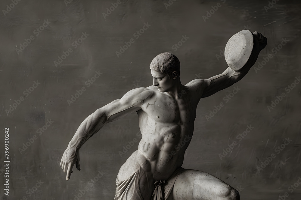 The statue of a discus thrower, muscles defined in classical Greek ...