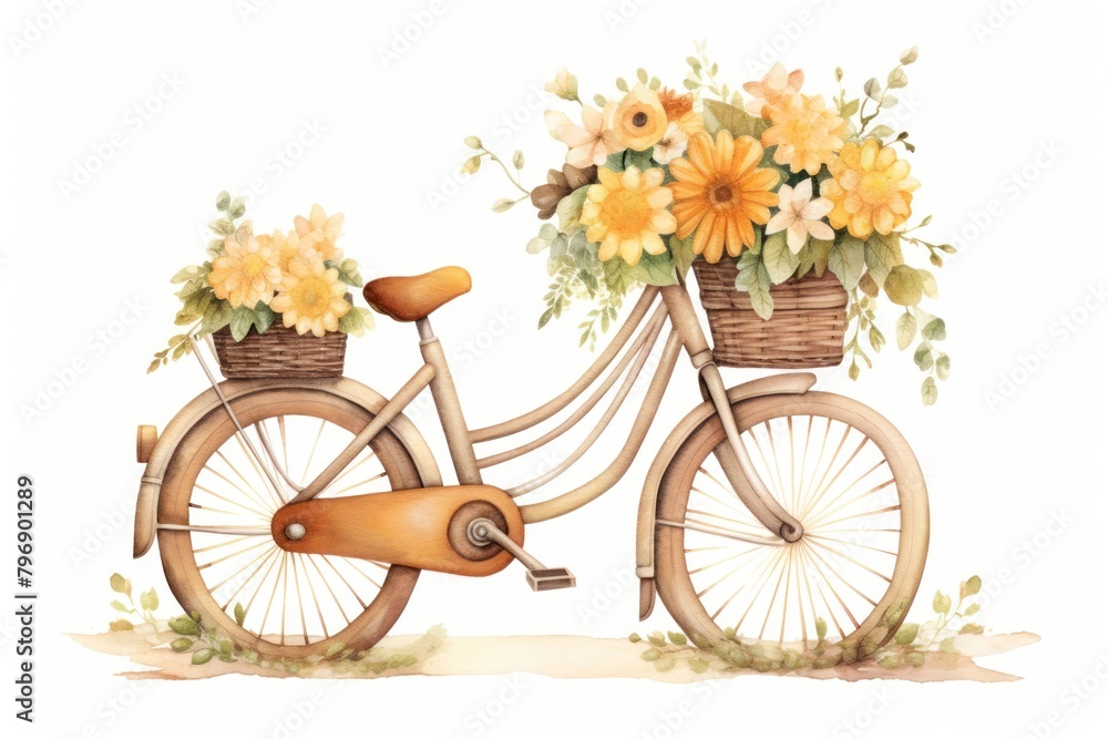 Cute bicycle delivery sunflowers vehicle wheel plant.