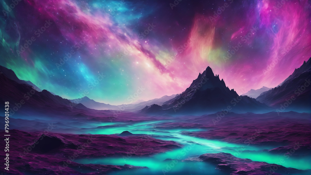 Abstract compositions inspired by celestial phenomena, featuring cascading streams of radiant light and cosmic colors like celestial blue, stardust pink, nebula purple, and aurora green ULTRA HD 8K
