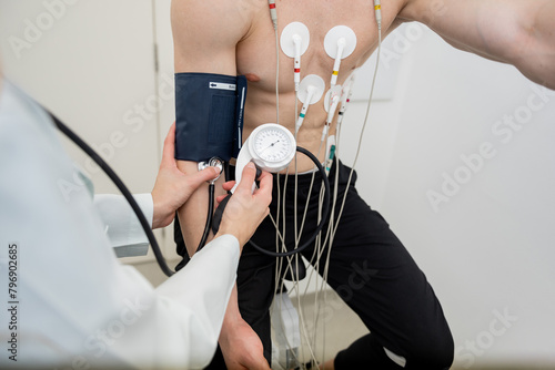 Patient undergoing complex cardiovascular examination in a clinical setting