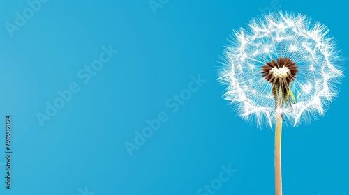   A dandelion drifts in the wind against a backdrop of a clear blue sky