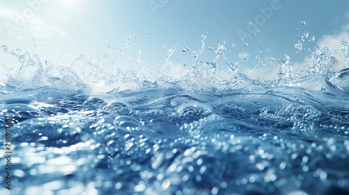  A substantial expanse of water teeming with numerous bubbles, juxtaposed against a vibrant blue sky