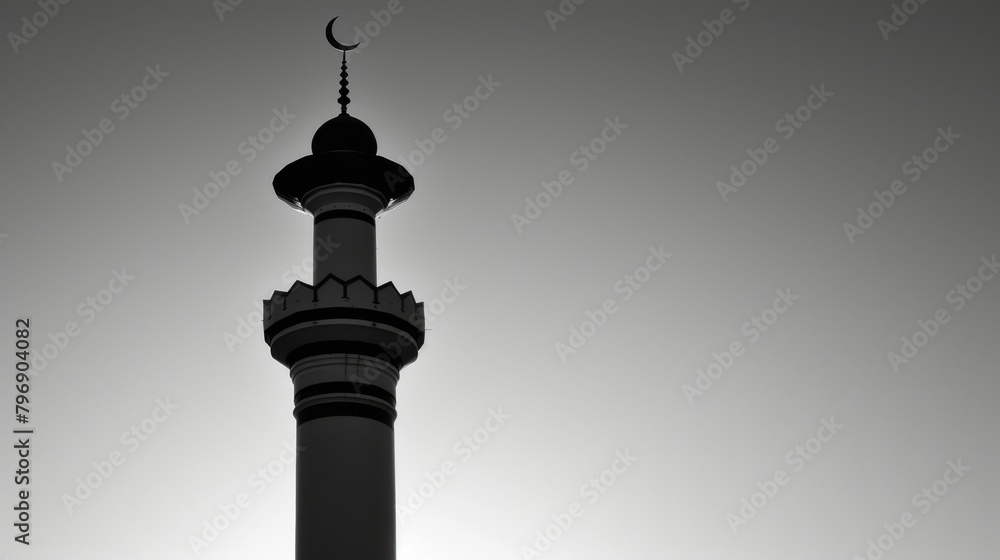 Silhouette of mosque minaret against a gray sky Silhouette of mosque minaret against a gray sky